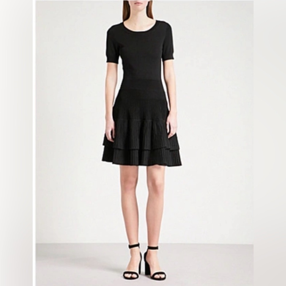 Maje Raliano Pleated Ribbed Knit Dress In Black